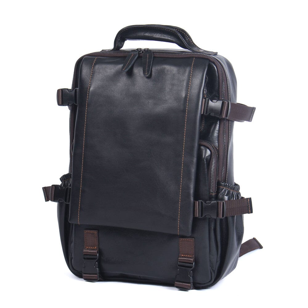 Mens Black Leather Backpack | ISAAC