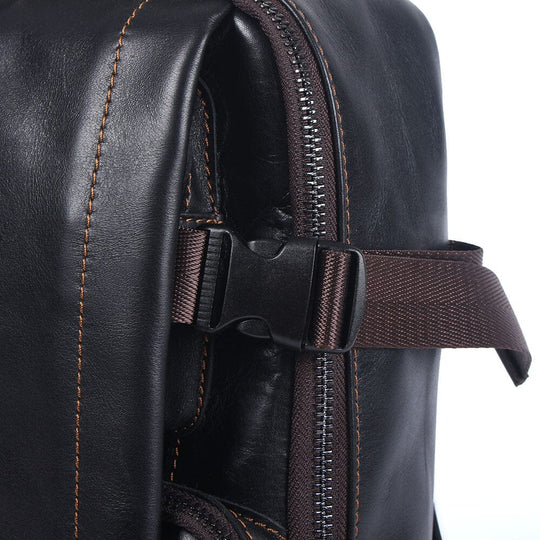 Mens Black Leather Backpack | ISAAC